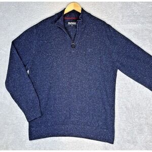 Barbour Tisbury Mens XL Navy Wool Silk Blend Half Zip Donegal Sweater Pullover